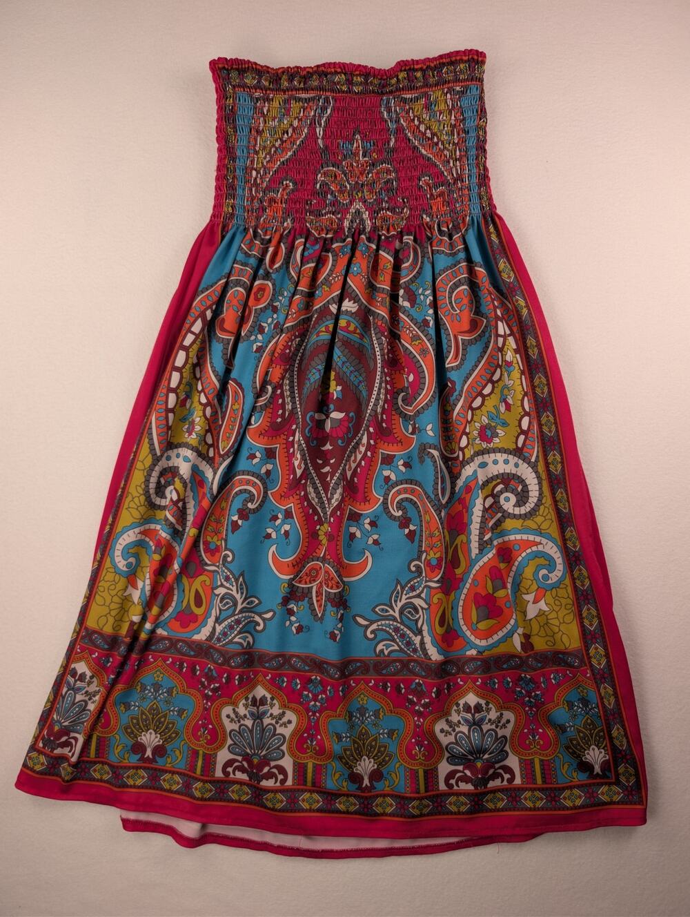 Forever 21 S Paisley Smocked Strapless Boho Y2K Dress Multicolor